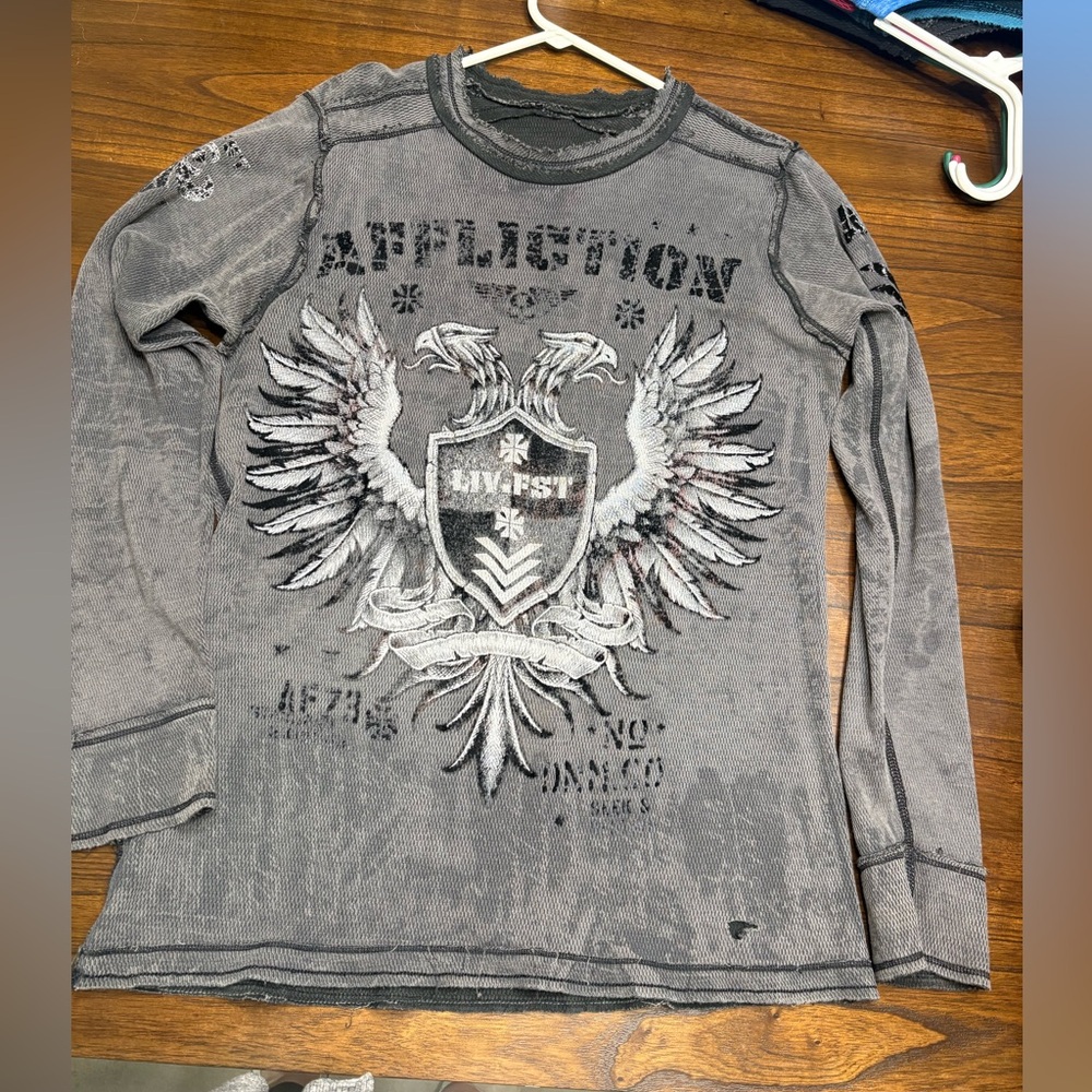 Affliction Black and Gray Long Sleeve Men's Tee